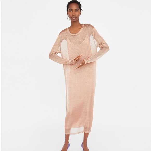 slim fit dress slacks Elle Zeitoune- Zara Midi Dress in Gold